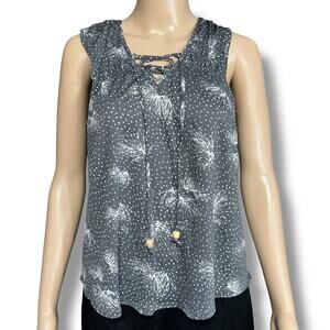 Maurices Womens Tank Top Sleeveless Pullover Laced V Neck Summer Gray White Med